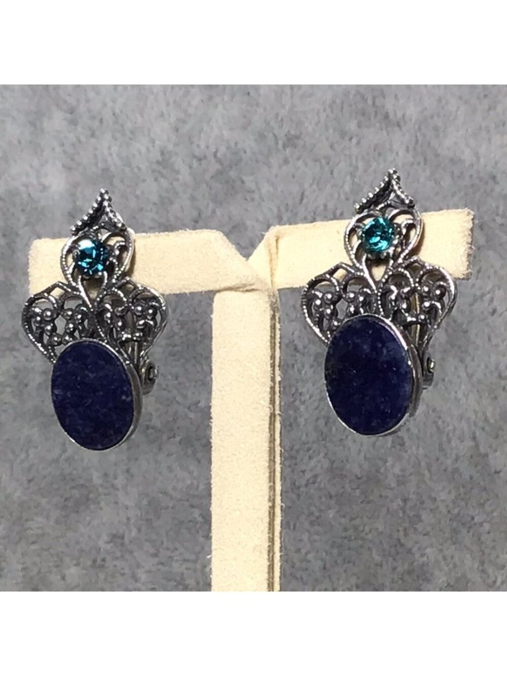 Sterling Silver Lapis Lazuli Earrings Clip-on 1 “